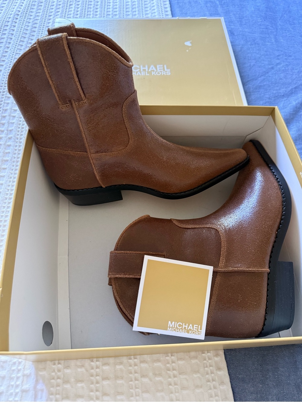 Michael Kors Brown Leather Western Ankle Boots